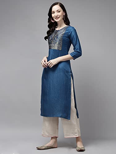 Image of INDO ERA Women's Yoke Design Polyester Calf Length Straight Kurta(RRRRR2762)