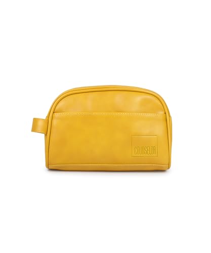 Image of COUNSELOR Toiletry Bag for Men & Women, Vegan Leather Toiletry Organizer, Shaving Kit Bag & Grooming, Travel Toiletry Pouch with Handle, Multiple Compartment, Unisex Travel Organizer Swift (Mustard)