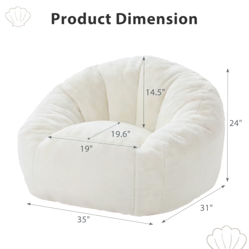Image of HUGHEAVEN Medium Memory Foam Bean Bag Chair for Adults & Kids - 3ft Fluffy Floor Chair Lounger| Cozy Faux Fur Reading Nook Chair, Comfy Beanbag Sofa Couch, Floor Seating Foam Seat with Filler