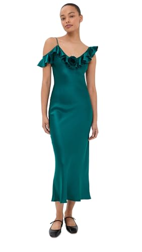 Rodarte Women's Silk Satin Ruffle Bias Slip Dress, Teal, 6