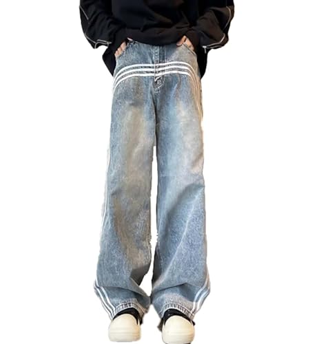 jupkem Men's Baggy Straight Leg Jeans Y2K Striped Design High Waist Casual Fashion Grunge Denim Pants Harajuku Streetwear