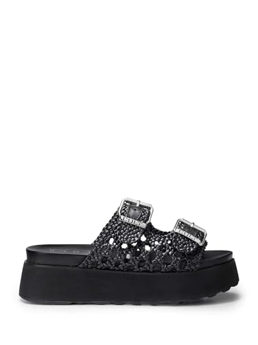 Plate-forme en cuir tressé écaillé noir chaussure femme