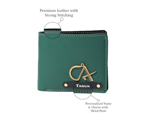 Image of Men Leather Personalized Wallet I Customized Slim Stylish Purse with Name & Charm I Unique Birthday Anniversary Gift Love Husband Employees Clients (Green)