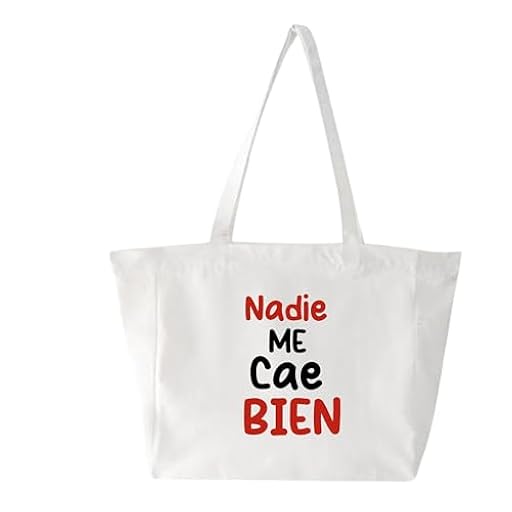 desiGntec Bolsa de Tela con Mensaje ´Nadie Me Cae Bien´, Tote Bag de Polialgodón, Beig | Tote bag con cremallera | Bolsa Tela Mensaje | Bolsa compra reutilizable | bolsa plegable | Ya disponible en tu tienda friki favorita! En mundofriki.es!