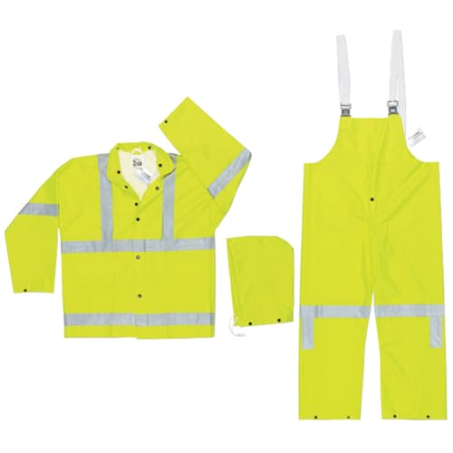 MCR Safety 2083SRM Luminator Class 3 PVC/Polyester 3-Peice Suit with Detachable Hood and 3M Reflective Material, Fluorescent Lime, Medium