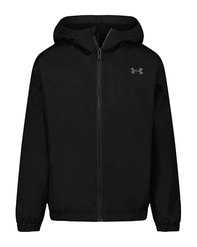 Under Armour Manataug Chaqueta Cortavientos con Capucha para Niño/Niña – Ligera, Cortavientos y Repelente al Agua, Chaqueta de Entretiempo para Colegio y Deporte, Negro, de 10 a 11 años