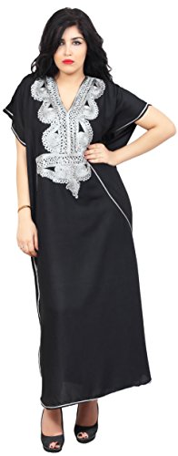 Moroccan Caftan Handmade Cotton Hand Embroidery Fits Small To Large Soft Black2
