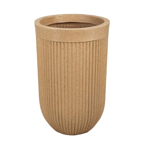 Image of Bonkaso 18 Inch Burj Khalifa Ribbed Planter for Indoor & Outdoor Use | Round Heavy Duty Polymer Flower Pot | Lightweight Weather Resistant Modern Gamla for Living Room Balcony & Terrace (Beige)