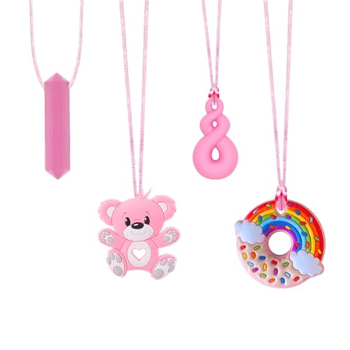 Collar de masticación infantil tdah, 4 piezas para niños autistas, adultos (rosa)