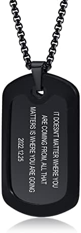 VNOX Necklace for Men Free Engraving, Stainless Steel Dog Tag Pendant Necklace with Chain, Army Card Identity Necklaces, Birthday Gift for Dad Husband Boy Brother Sister Best Friend