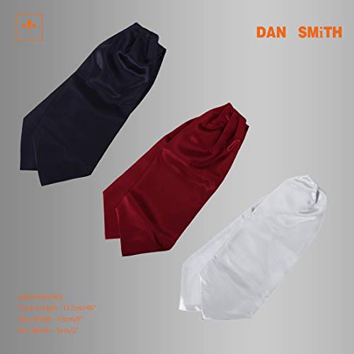 Men Ascot Multi-Color Plain Cravat Scarf Silk Touch Retro Vine Drde0001 Dan Smith Burgundy,Midnight Blue,Gray #TOP1