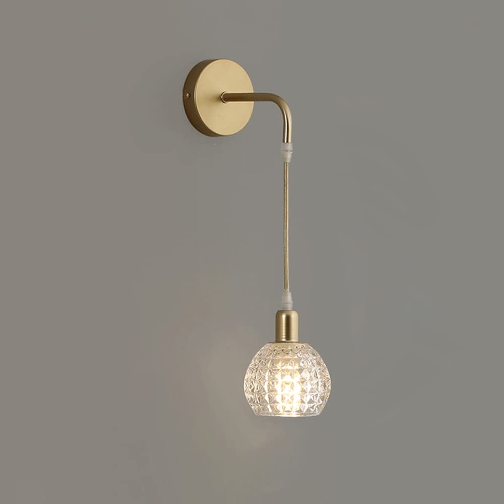 CWCQGH Wall Sconces, V-intage 1-Light Wall Sconces Glass Shade Wall Lamp Adjustable Cord Retro Gold Wall Mounted Light, Wall Lamp Fixtures Decor for Bedside Bedroom Indoor Doorw,A