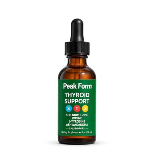 Natures Roots Peakform Thyroid Support Drops for Women and Men Selenium Zinc Iodine L-Tyrosine Ashwagandha Liquid Drops Body Balance & Support - 4 FL OZ