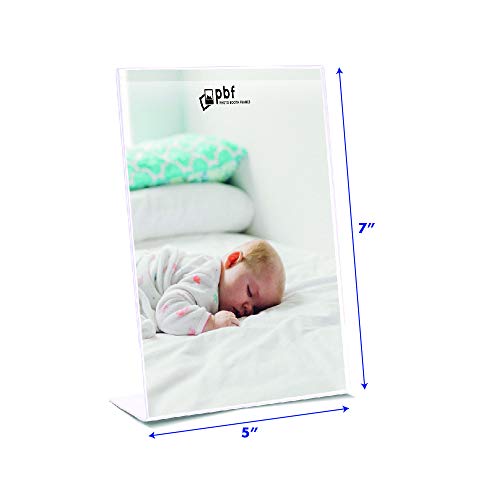 Photo Booth Frames - 5X7 Inch Clear Acrylic Display, Slanted Back Vertical Standing Plastic Picture Or Display Sign Holder With Inserts - 12 Count #TOP6
