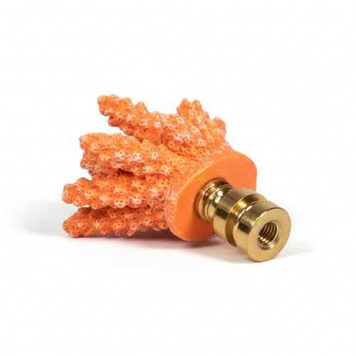 Image of Royal Designs, Inc. Sea Life Lamp Finial, Large Coral, Orange, Polished Brass Base, Replacement Finial for Table or Floor Lamps