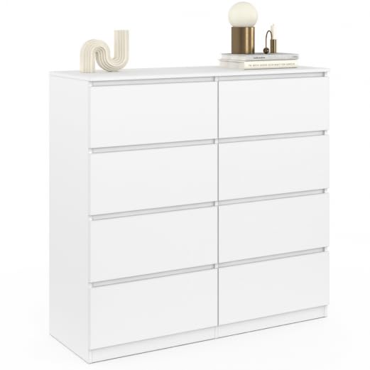 IDMarket TOMI - Cajonera 8 cajones 110 cm, madera blanca
