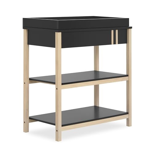 Image of Dream On Me Soho Baby Changing Table in Matte Black Vintage, Crafted with Sustainable New Zealand Pinewood, BSA & Greenguard Gold Certified, Portable Changing Table