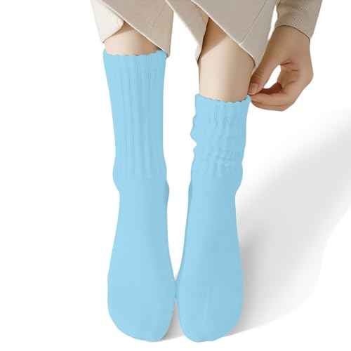 Image of COUVER Womens Scrunched Slouch Socks Soft Cotton Breathable Retro Crew or Knee High, Multiple Colors