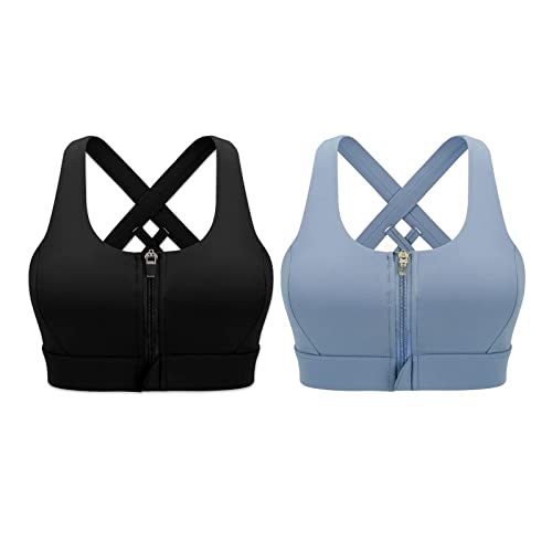 Cordaw Zipper in Front Sports Bra High Impact Strappy Back Support Workout Top4