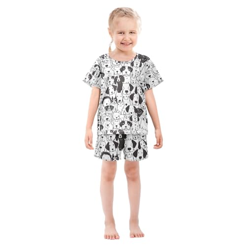 ALAZA Puppy Dog Black White Pajamas Set Short Sleeve Cotton Sleepwear Summer Pjs 2 Piece 5-14Y3