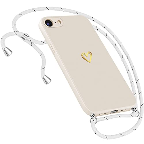 Coque de protection pour iPhone SE 2022 / iPhone SE 2020 - Collier pour iPhone 8/7 - Motif cœur - Avec cordon de serrage - Ultra fine - Pour iPhone SE/ 8/7 Cover