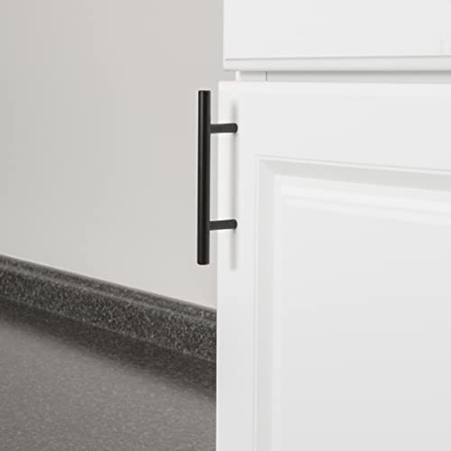 Image of South Main Hardware Euro Bar Cabinet Drawer Pull Handle (3 /8 inch Diameter), 5.88 inch Length (3.5 inch Hole Center), Flat Black, Mounting Hardware Included, 10-Pack