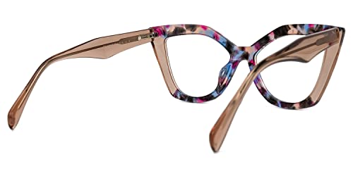 Image of Zeelool Stylish Acetate Cat Eye Blue Light Blocking Glasses Computer Eyewear for Women Oversized Eyeglasses Spitler ZJGA100148-02 Floral-Tortoise