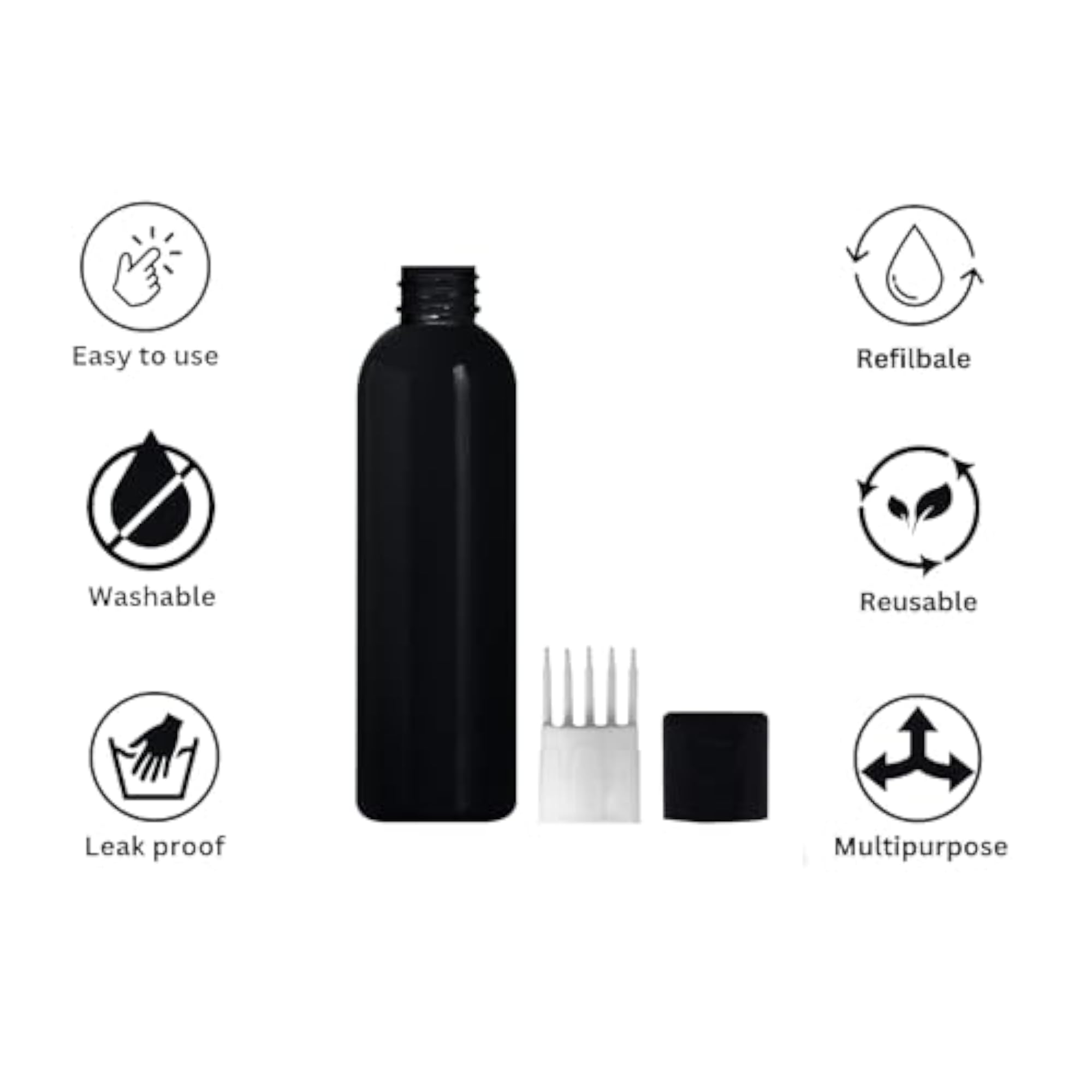Empty Cylindrical Black Bottle with Root Comb Applicator