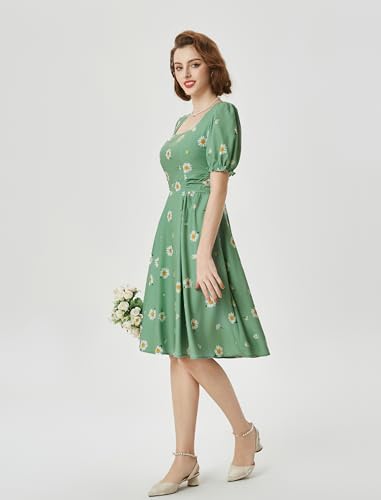 Image of Belle Poque Women's Vintage Midi Cottagecore Cocktail Dresses | Belle Poque Women's Vintage Cottage Core Dress,A-line,Midi,Square Neck,Homecoming Dress,Cocktail Dress,Sun Dress
