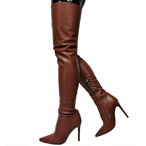 Damenmode Braune Overknee Stiefel Sexy Spitz Oberschenkel Hohe Stiefel Fetisch High Heels Sexy Stripper Club Pole Dance Party Schuhe,Braun,37 Cover