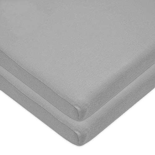 Image of American Baby Company 15" x 33" Fitted Bassinet Sheet, 100% Natural Cotton Jersey Knit, Grey, Soft Breathable, for Boys and Girls, Pack of 2