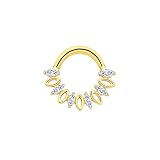Gualiy Piercing de nariz de titanio de 16 g, aro de nariz con circonita cúbica marquesa, cartílago, hélice, tragus, labio, piercing, 1.2x8mm, Titanio, Circonita cúbica