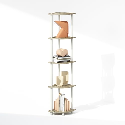 Image of Furinno Turn-N-Tube Storage Shelves, 5-Tier Book Shelf, Corner Shelf, Toolless Open Shelves, for Organization and Storage, Living Room, Home Office, Hallway, Bedroom, Sonoma Oak