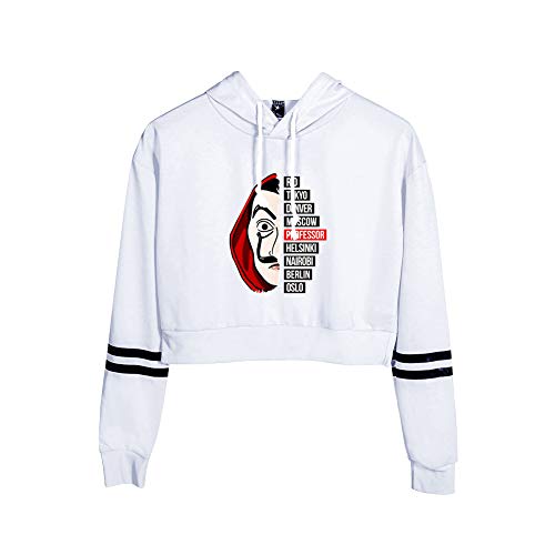 La CASA De Papel Sudadera con Capucha Corta Estampada de Letras Crop Top Manga Larga Mujer Camisetas Otoño Invierno Tunica Blusa Manga Larga Sueter Jerseis Shirt Streetwear Hip Hop Hoodie Sweatshirt