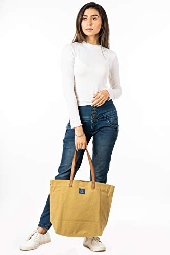 Image of AQVA Cotton Thick Canvas Tote Bag for Women (17.5 inchx13 inchx6 inch) | Trendy Stylish Multipurpose Handbag with Inside Pockets and Zipper | Shoulder Bag for Shopping, Beach, Travel and Work