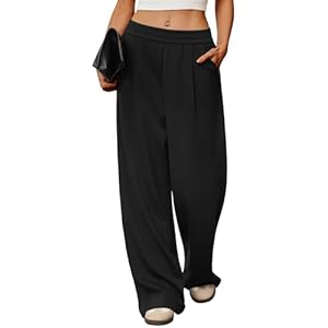 LOMON Womens Wide Leg Pants Travel Casual Lounge High Waist Flowy Palazzo Pants with Pocket Loose Spring Summer Clothing Black Small