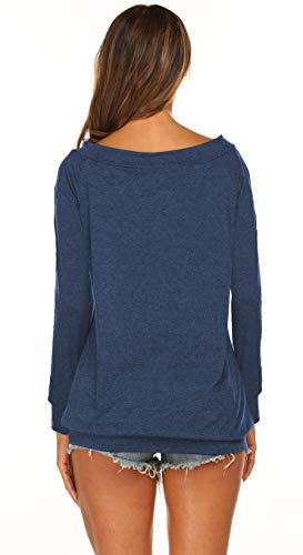 Halife Off Shoulder Blouse, Long Sleeve T Shirt Women Cotton Blend (M, Dark Blue)
