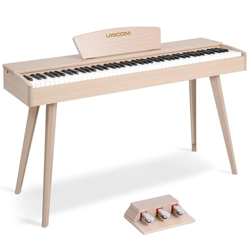 UISCOM Piano de teclado ponderado de 88 teclas, digital para principiantes de tamaño completo con adaptador de corriente portátil, pedal triple, conectividad MIDI, albaricoque