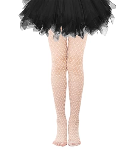 VINICUNCA Girls Fishnet Stockings for Princess Dress High Waist Mesh Tights Cute Pattern Knit Socks (2-7 Years White-medium Grid)