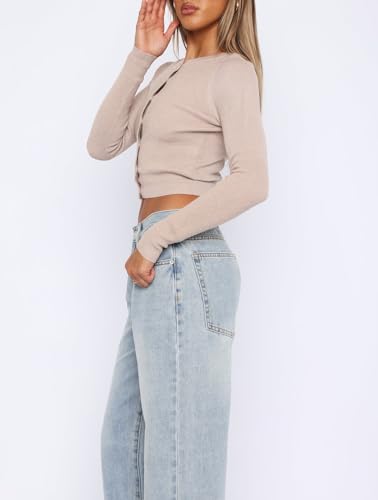 Giraropa Women's 2024 Cropped Cardigan Long Sleeve Button Down Lightweight Shrug Ribbed Knit Sweater Tops4