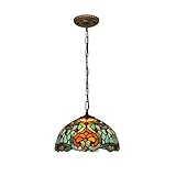 xumc lampada a sospensione vintage stile tiffany da 12 pollici con paralume in vetro colorato cuore di pesca libellula lampadario per sala da pranzo, soggiorno, studio, corridoio, cucina, isola