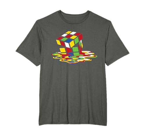 Rubik Game Funny Clothing Gift Camiseta Retro Gaming Nerd Geek Regalo Melting Cube Divertido Unisex Niños S Black with Multicolored Graphic