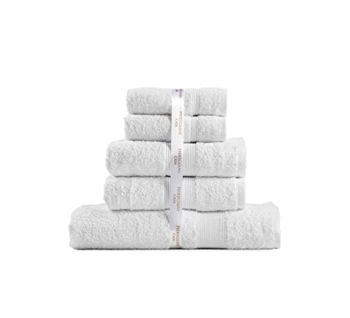 Lot de 5 serviettes de toilette Premium 5 pièces, 2 x Visage (30 x 50), 2 x cheveux (50 x 90), 1 x le corps (70 x 140), Douleur et Absorbance, 100 % Coton Turc (Blanc, 5) Cover