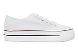 Plataforma de 3cm Zapatilla Mujer Tela, Blanco, 39 EU