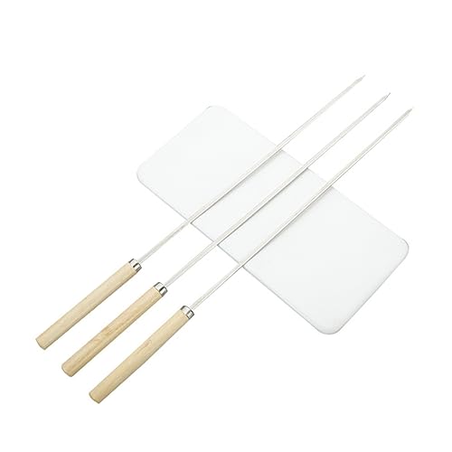 Happyyami 50pcs Stainless Steel Barbecue Forks Wooden Handles Thickened Skewers for Meat Vegetables and Corn Portable Bbq Needles for Outdoor Cooking and Grilling Supplies