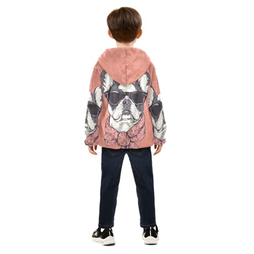 Dog with Sunglasses Girls Fleece Jacket Girls Fall Jacket Girls Zip Up Hoodie Girls Sherpa Jacket 2-10T4