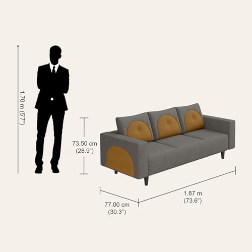 Image of Interio by Godrej Sofa Windle 3-Seater Fabric Sofa for Living Room, 3-Years Warranty, Solid Wood, Taupe and Camel