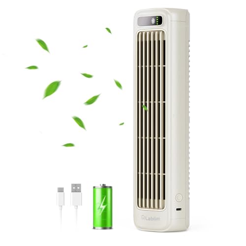 Labiim Desk Fan, Rechargeable Fan for Saving Space, 5000mAh Battery Portable Bladeless Table Fan, 12...
