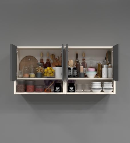 Image of SPECIALITY PANELS 4 Door Wall Cabinet with UV Profile Shutter | Wall Mounted Storage Cabinet for Kitchen Bathroom Living Room | Wooden Wall Cabinet Organizer Grey Finish DIY Assembly