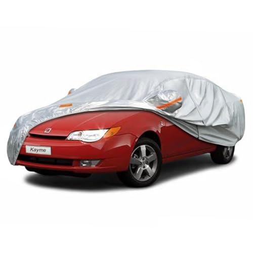 Kayme Sedan Car Cover Fit for Saturn Ion (2003-2007) Automobiles All Weather Waterproof, Outdoor Cover Sun Rain Protection, with Lock and Zipper Door.
